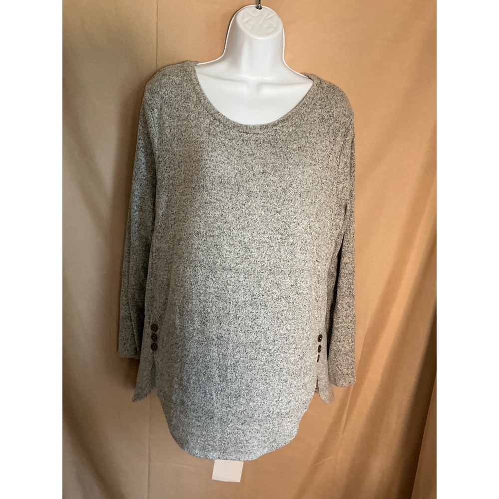 Misia Tunic Top Womens XL Grey Excellent Marled Knit Side Button KT1411B